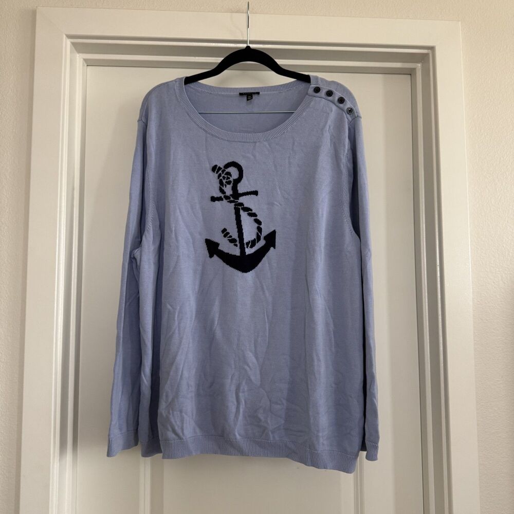 Talbots Plus 3X cotton blend nautical sweater coastal summer anchor - Picture 3 of 14